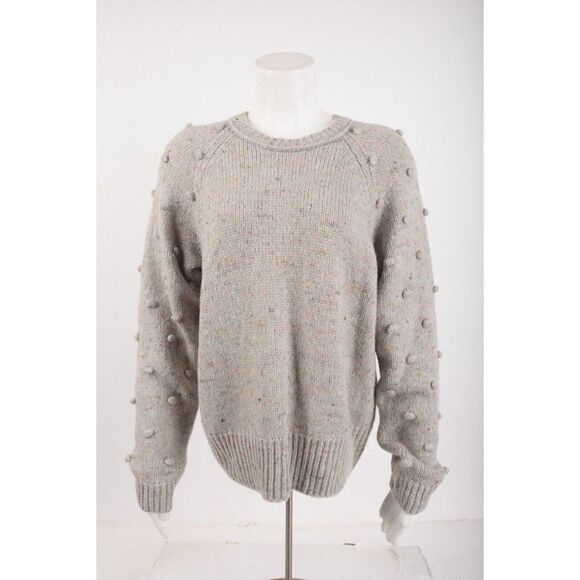 Madewell Womans Palmroy Bobble-Sleeve Pullover Sweater M Gray Crew Neck NWT - Picture 1 of 6